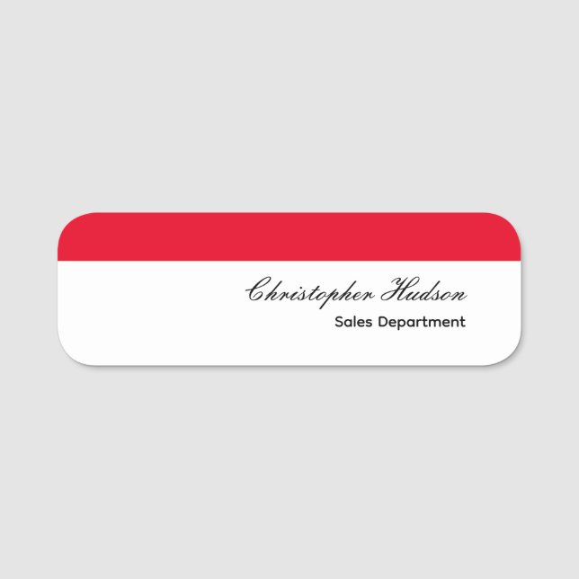Professional Simple Plain Red White Name Tag (Front)