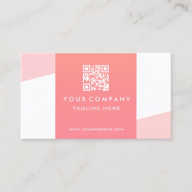 Professional Simple  QR Code Coral Geometric Business Card (Front)