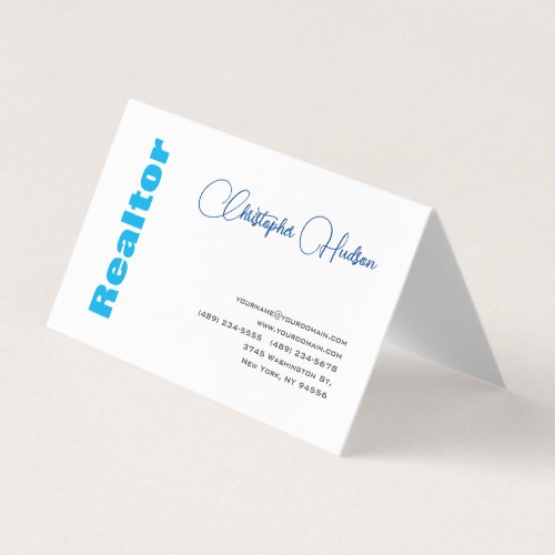 Professional Simple Realtor Real Estate Blue White Business Card