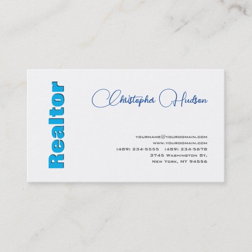 Professional Simple Realtor Real Estate Blue White Business Card