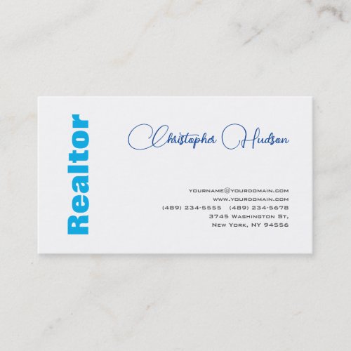 Professional Simple Realtor Real Estate Blue White Business Card