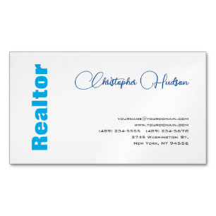 Professional Simple Realtor Real Estate Blue White Business Card Magnet