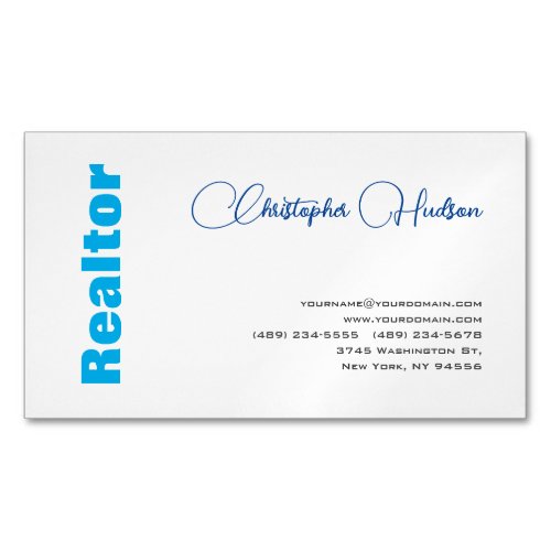 Professional Simple Realtor Real Estate Blue White Business Card Magnet