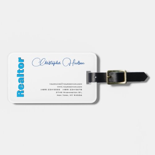 Professional Simple Realtor Real Estate Blue White Luggage Tag