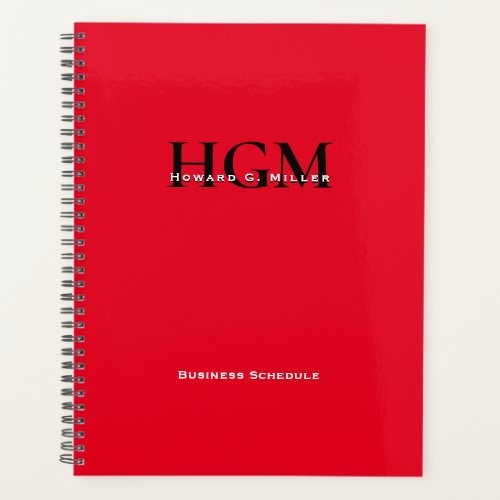 Professional Simple Red Black 3 Letter Monogram Planner