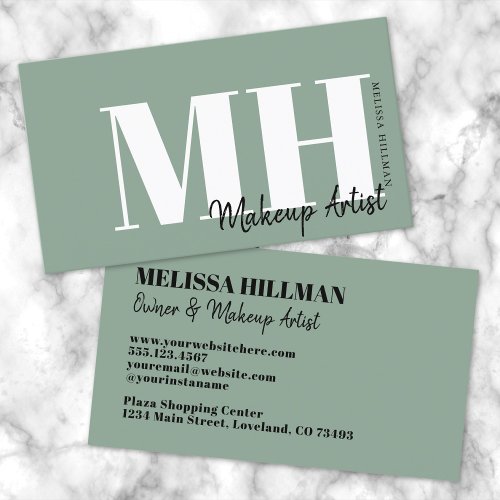 Professional Simple Sage Green Monogram Business Card
