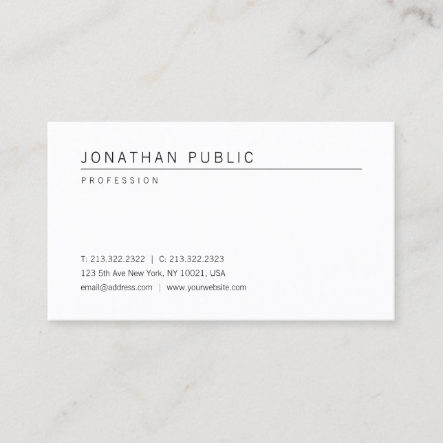 Professional Simple White Template Modern Elegant Business Card (Front)