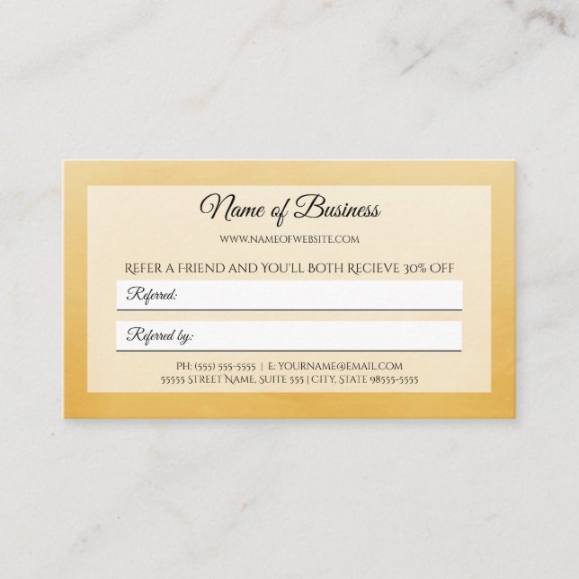Professional Simple Yellow Friend Referral Card (Front)