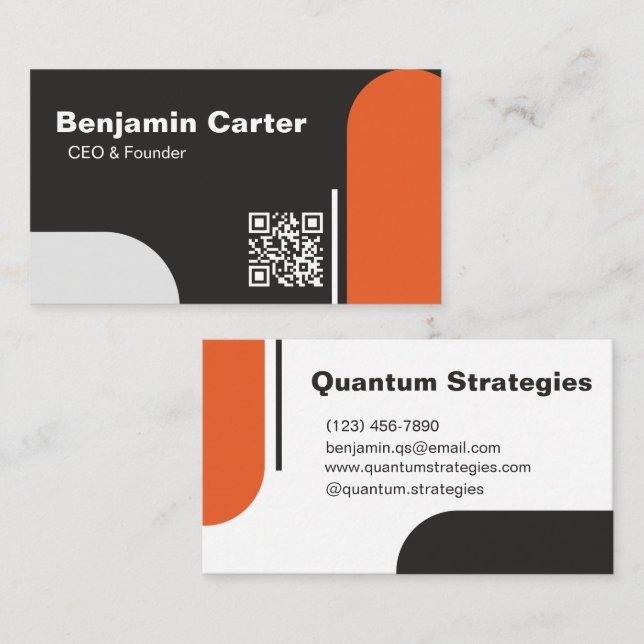 Professional Sleek Black White Orange Modern Clean Business Card (Front/Back)