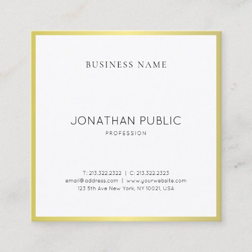 Professional Sleek Design Elegant Gold Plain Luxe Square Business Card