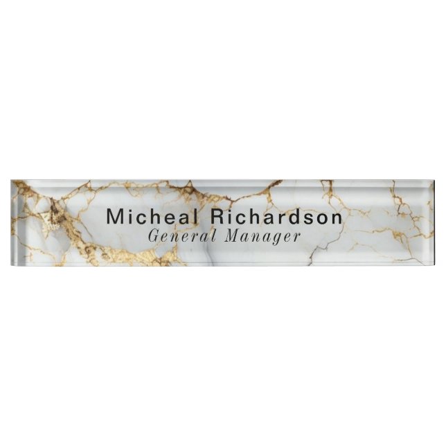Professional Sleek Grey White Desk Name Plate (Front)