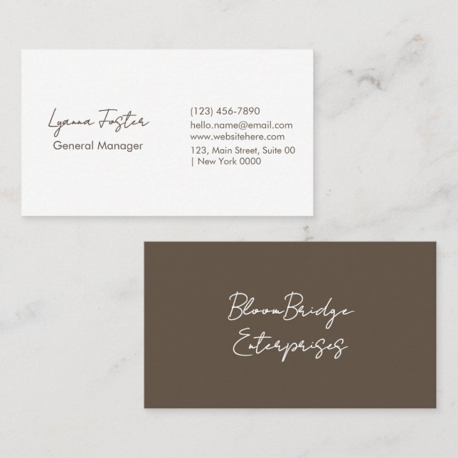 Professional Sleek Two Tone Brown White Typography Business Card (Front/Back)