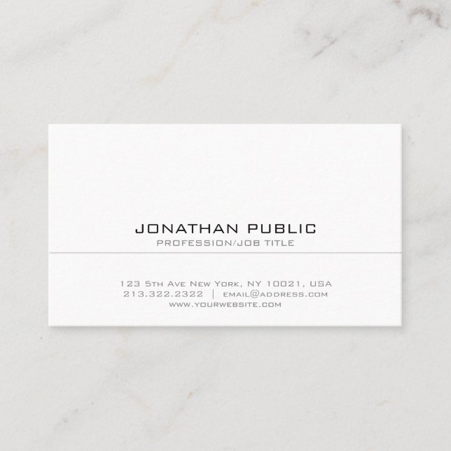 Professional Sleek White Plain Modern Elegant Business Card (Front)