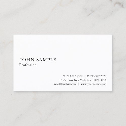 Professional Smart Plain Modern Elegant White Business Card
