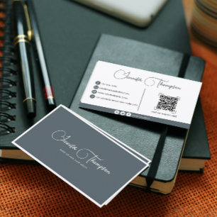 Professional Smoke Blue Script QR Code Business Card