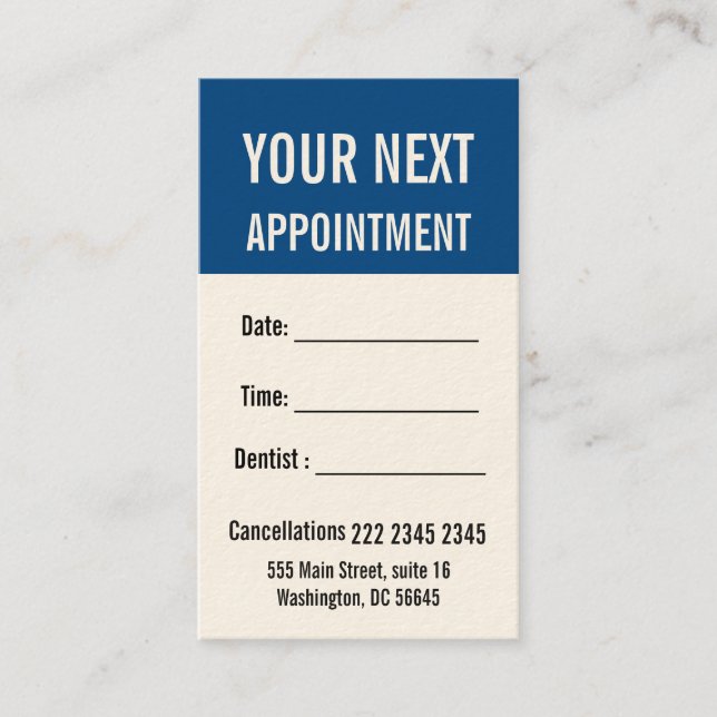 Professional Snorkle Blue Patient Appointment Card (Front)