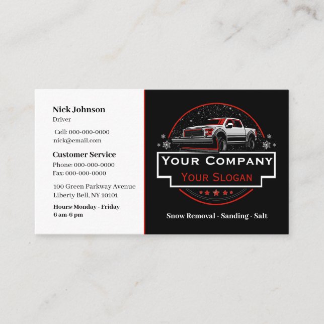 Professional Snow Removal, Snow Plowing Company Business Card (Front)