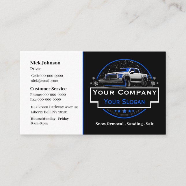Professional Snow Removal, Snow Plowing Company Business Card (Front)