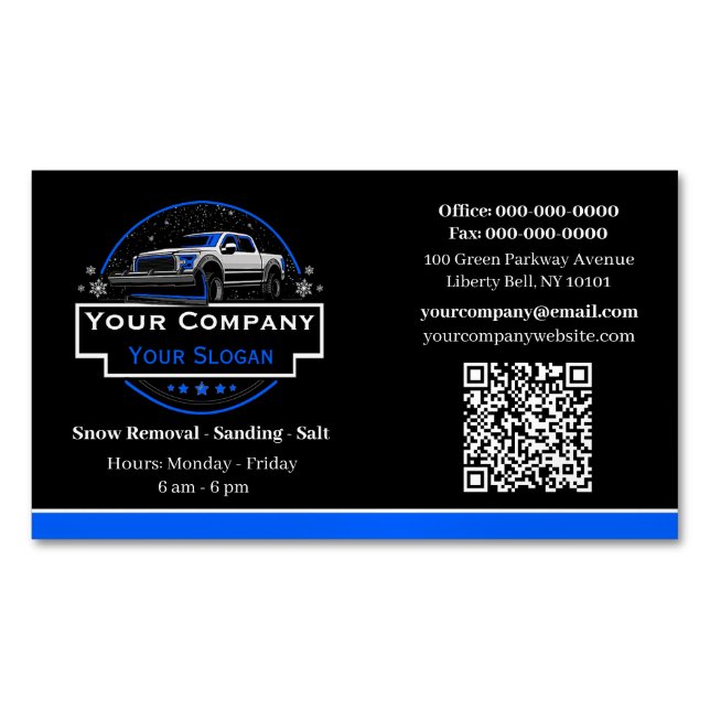 Professional Snow Removal, Snow Plowing Company Business Card Magnet (Front)