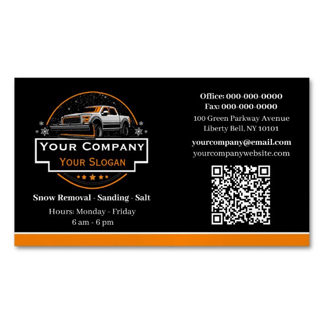 Professional Snow Removal, Snow Plowing Company Business Card Magnet (Front)