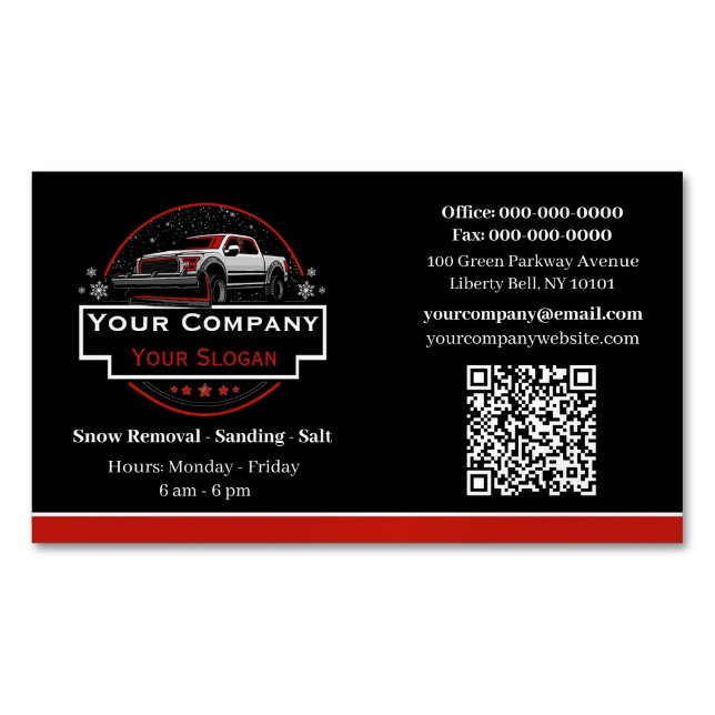 Professional Snow Removal, Snow Plowing Company Business Card Magnet (Front)