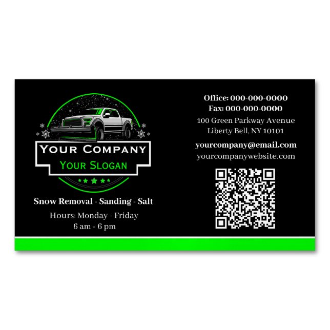 Professional Snow Removal, Snow Plowing Company Business Card Magnet (Front)