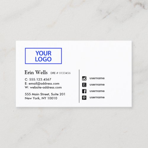 Professional Social Media Icon Add Your Logo Business Card