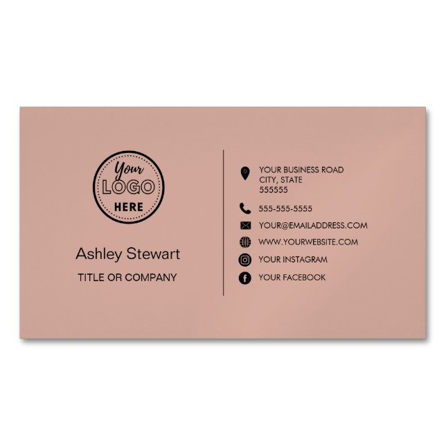 Professional Social media Logo Modern Blush Pink Business Card Magnet (Front)