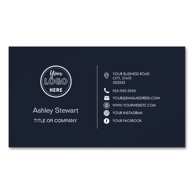 Professional Social media Logo Modern Navy Blue Business Card Magnet (Front)