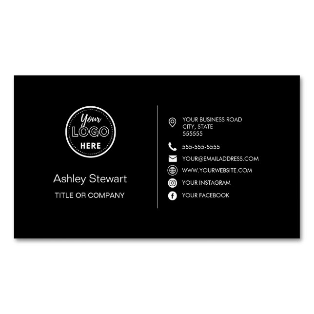 Professional Social media Logo Modern Trendy Black Business Card Magnet (Front)