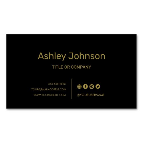 Professional Social media Minimalist Black Gold Business Card Magnet