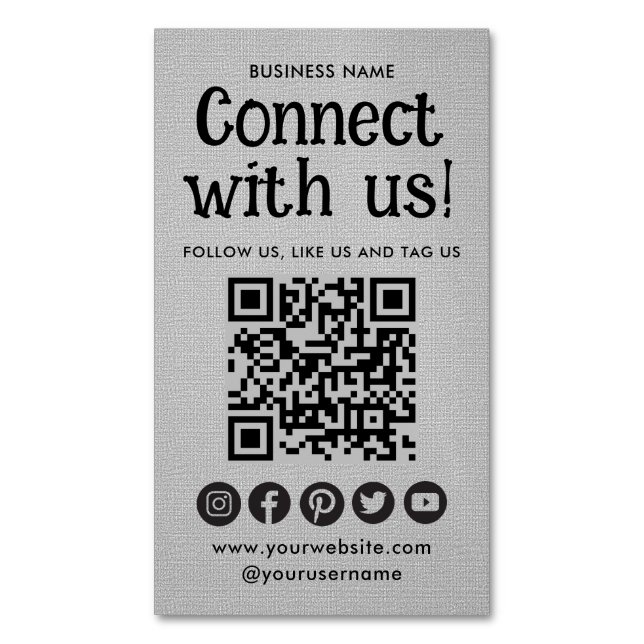 Professional Social Media Website Modern Grey Business Card Magnet (Front Vertical)