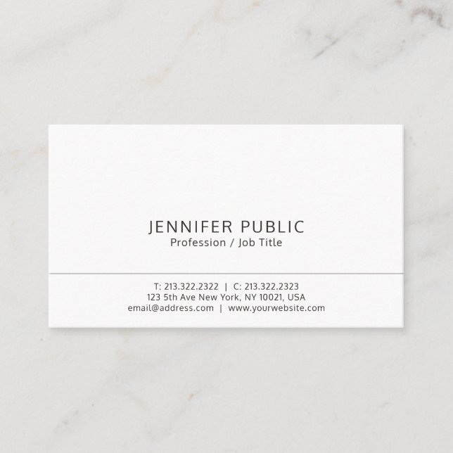 Professional Sophisticated Minimalist White Plain Business Card (Front)