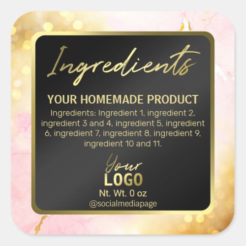 Professional Sparkly Pink Gold Ingredient Labels