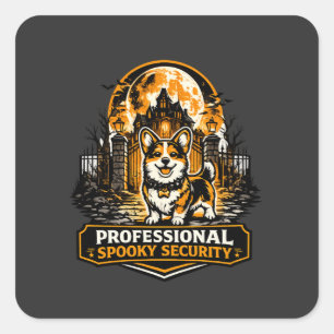 Professional Spooky Security Corgi Halloween Guard Square Sticker