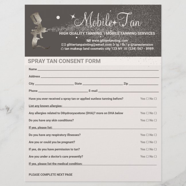 Professional Spray Tan Consent Business Plan Flyer
