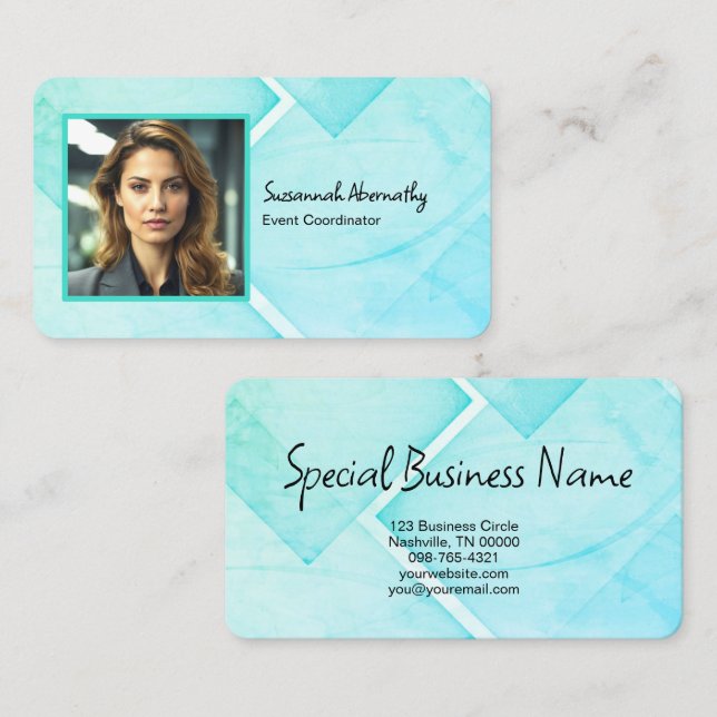 Professional Square Photo Abstract Blue Blocks Business Card (Front/Back)