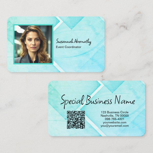 Professional Square Photo Abstract Blue Blocks Business Card (Front/Back)