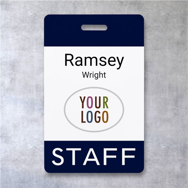Professional Staff Name Badge with Logo Navy Blue (MISOOK Staff Badge with Logo Navy Blue)