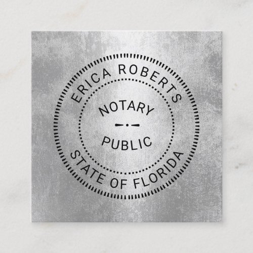 Professional State Notary Stamp Modern Silver Square Business Card