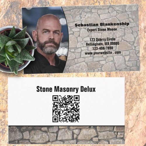 Professional Stone Wall Custom Photo QR Code  Business Card