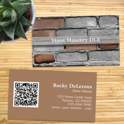 Professional Stonemason Rustic Brick and QR Code Business Card