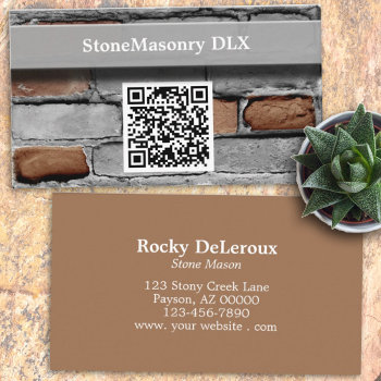Professional Stonemason Rustic Brick Qr Code Business Card by Exit178 at Zazzle