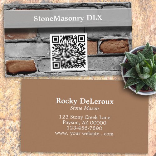 Professional Stonemason Rustic Brick QR Code Business Card