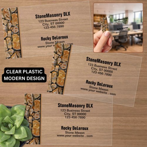 Professional Stonemason Rustic Rock Border Clear Business Cards