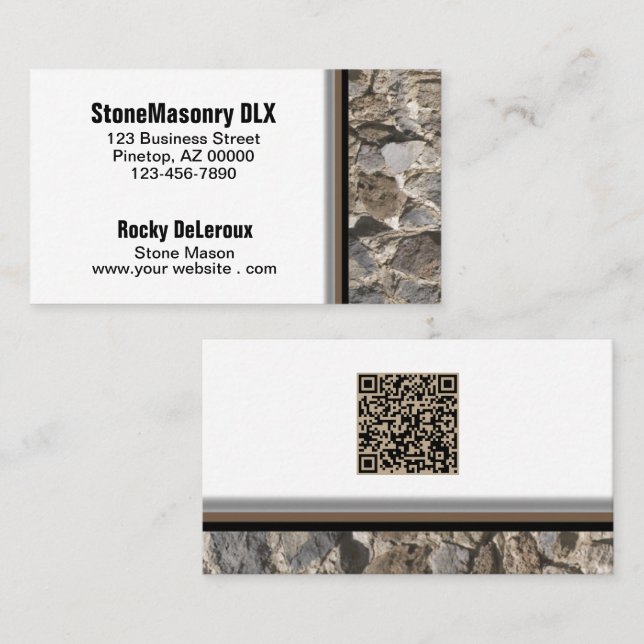 Professional Stonemason Rustic Rock Border QR Code Business Card (Front/Back)