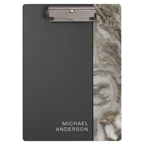 Professional Style Marble and Black with Name Clipboard