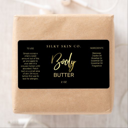 Professional Styled Black Gold Body Butter Labels | Zazzle