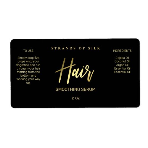 Professional Styled Black Gold Hair Serum Labels