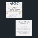 Professional Stylish Botanical Navy Beige Gray Square Business Card<br><div class="desc">Fresh and stylish, this square business card design is perfect for hair and beauty professionals. The front features elegant script typography for the name, paired with a clean serif font for the title, framed by modern botanical illustrations in shades of navy, beige, and soft gray. The back provides neatly arranged...</div>